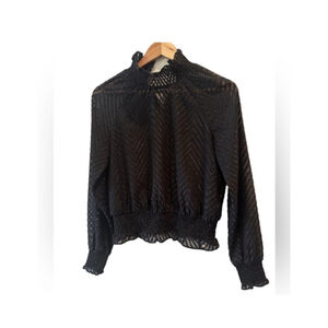 Women's A|X Armani Exchange Lace Shear‎ Blouse, S, Black